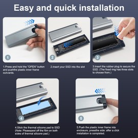 M.2 NVME enclosure, USB 3.1 Gen 2 10Gbps NVMe SSD Enclosure, for 2280/2260/2242/2230 M.2 NV Me SSD of M-Key or M+B Key with USB C to C and USB A to C Cables