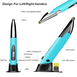 Rechargeable Pocket Pen Mouse, Lychee Left/Right-Handed Wireless Optical Ergonomic Mouse with Stylus Function RGB Backlit Type-C & Micro USB Adapter for PC Laptop Notebook Mac (Blue)