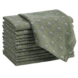Mindsoft Set of 12 Floral Cloth Napkins Grey Green Linen Cloth Napkins Spring Flower Wildflowers Dinner Napkin 15 x 15 Inch Vintage Washable Reusable for Dinner Home Restaurant Wedding Decor