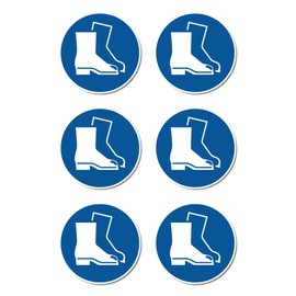 Use foot protection, mandatory sign: M008 - DIN EN ISO 7010 / ASR A1.3 - sticker: diameter 5 cm, pack of 6