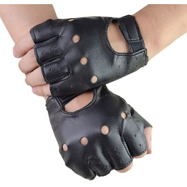 CHROME CRANE Men's Gloves Fingerless Leather Leather Motorcycle Cycling Training TB022 (01. Black)