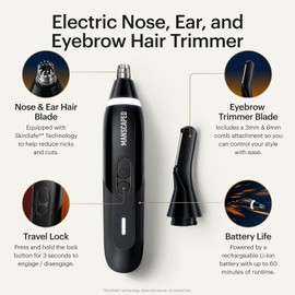 MANSCAPED® Weed Whacker® 3.0 PRO - Recortador Eléctrico de Nariz, Orejas y Cejas para Hombre – Sistema de Doble Cabezal SkinSafe®, Foco LED, Recargable, Bloqueo de Viaje, Accesorio de Peine para Cejas