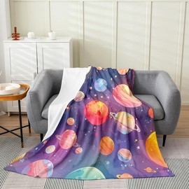 Feelyou Purple Solar System Flannel Fleece Throw Blanket 40"x50" Outer Space All Season Bed Blanket for Sofa Couch Adults Universe Planets Fuzzy Blanket Galaxy Plush Blanket Room Decor