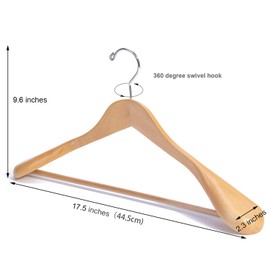 Nature Smile Luxury Natural Wooden Suit Hangers - 6 Pack - Wood Coat Hangers,Jacket Outerwear Shirt Hangers,Glossy Finish with Extra-Wide Shoulder, 360 Degree Swivel Hooks & Anti-Slip Bar with Screw