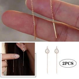 Teardrop Threader Earrings with Gold Bar Chain, Long Tassel Chain Design, Elegant Drop Earrings for Women and Girls, Minimalist Jewelry for Daily Wear and Special Occasions (Gold)
