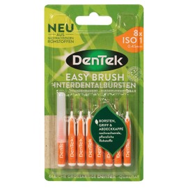 DenTek Eco Easybrush Interdental Brush ISO 1 Pack of 8 Plant-Based 0.45 mm Extra Fine for Very Tight Interdental Spaces with Mint Flavour & Hygienic Protective Cap - Reusable