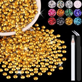 4000PCS 4mm Resin Rhinestones in Bulk (Copper Gold), Bedazzling Flatback Crystals for Crafts DIY Nail Decoration, Gems Charms for Tumbler Shoes Clothing Fabric with Pickup Pen and Tweezers