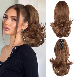 FREEMEIGE Highlight Ponytail Extension, Claw Clip Ponytail Hair Extensions for Women Natural Looking Pony Tails Hair Pieces Claw Short Thick Jaw Clip in Fake Hair Ponytail Extensions