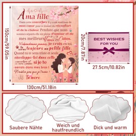NlsqEU Gifts for Daughter, Birthday Gift, Mother Daughter Gift, Daughter Gift, Daughter Gifts from Mum, Daughter Gift Blanket, Gift Blanket for Women, 150 x 130 cm (French)
