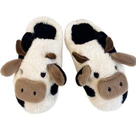 NIBESSER Cow Slippers for Women Fuzzy Plush Comfy Slippers Winter Warm Cozy Animal House Sliders Thick Sole Soft Pillow Slippers Novelty Shoes Indoor Outdoor