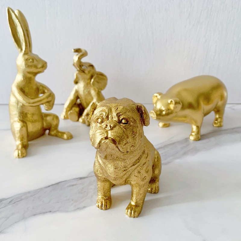 Pewery Golden Dog Statue, Animal Figurine Home Decor, Dog Sculpture