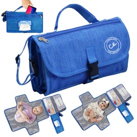 Portable Diaper Changing pad - Travel Diaper Changing Pad for New Born Boys & Girls - Waterproof Diaper Changing Mat Kit - Baby Diaper Changing Pad with Smart Wipes Pocket. (Blue)