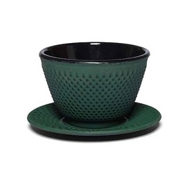 Maoci Arare Cast Iron Tea Cup with Saucer Green