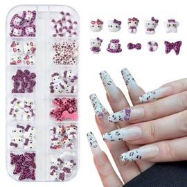 FsGrg Nail Parts Ribbon Deco Parts 1 Case Included Cat Bow Nail Art Jewelry Parts Craft (Purple Leopard Print)