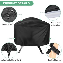 M METERXITY Round Outdoor Fire Pit Cover, 33" x 16" (Dia x H) Patio Fire Pit Table Cover, Fire Pit Replacement Cover for Outdoor Round Fire Pit [Black]
