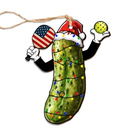 ROLOL Funny Pickle Christmas Ornaments for Pickleball Player, Pickle Pickleball Christmas Ornaments, Pickleball Hanging - All Over Printed Cucumber Wooden Ornaments 3.5 Inches