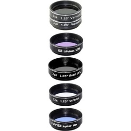 ICE 1.25" Telescope Filter Set 6 Filters Variable Polarizer, LiPoMax, Moon, IR/UV Cut, Jupiter & Wallet Optical Glass