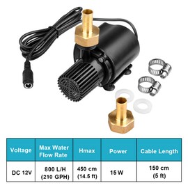 MOUNTAIN_ARK DC 12V 15W Submersible Water Pump, 210 GPH Brushless Fountain Circulation Mini Clear Water Pump