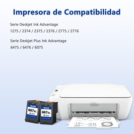 TECKKIN 667 667xl Cartuchos de Remanufacturado 667 XL para 667 XL Compatibles con el HP DeskJet Ink Advantage 2374 1275 2376 2775 2776 DeskJet Plus 6475 6476 6075(2 Negro)