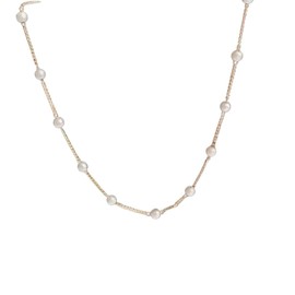 18k plated Dainty White Faux Pearl Choker Necklace With a Minimalist golden Decorative Chain Statement For Women 14.2 + 2 inches for Prom Everyday Jewelry Gift