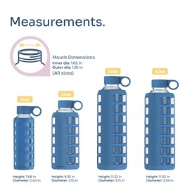 purifyou 40oz / 32oz / 22oz / 12oz Borosilicate Glass Water Bottle with Time & Volume Markers, Silicone Sleeve, Stainless Steel Lid | Reusable Glass Bottle for Water & Juice (22oz Chinese Porcelain)