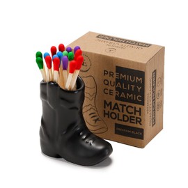 AetheresEmporium Ceramic Cowboy Boot Match Holder with Striker - 4 Inch Portable Vintage Match Holder in Black - Cute Decor Match Holder for Fireplace (No Matchsticks Included) - Black Version