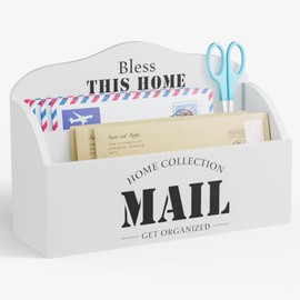 VACONICO Wooden Mail Organizer with 2 Slots, Desk Mail Holder Box, Wall Mounted Envelope Holder for Home Office(White)