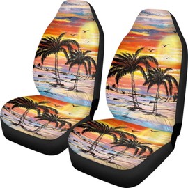 Wanyint Hawaiian Palm Tree Orange Car Seat Cover Set of 2 PCS Universal Soft Car Seat Protection Auto Interior Accessories Decoration for Men Women