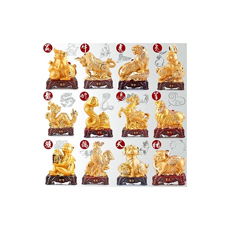 BOYULL Large Size Chinese Zodiac Tiger Golden Resin Collectible Figurines