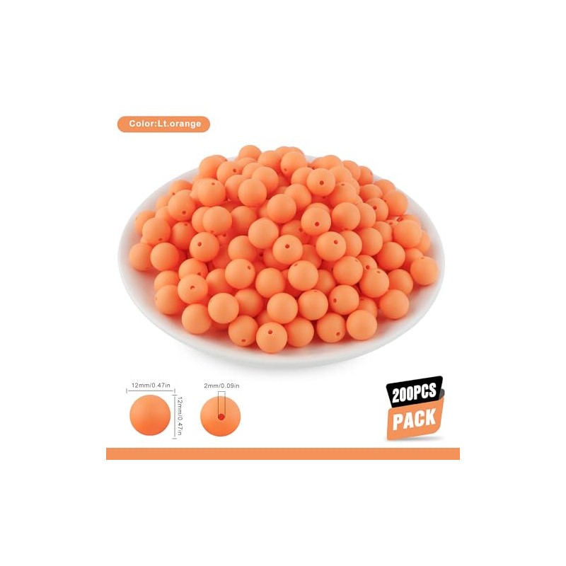 Kovict 200pcs Silicone Beads, 12mm Silicone Beads for Keychain Making,