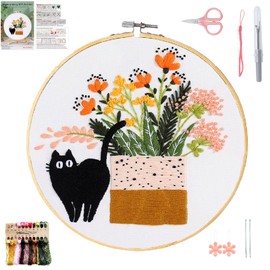 Yixhua Cat Embroidery Kit for Beginners,Cross Stitch Kit Adult with Pattern Starter Hand Embroidery with Instructions Arts and Crafts for Adult Learn to Embroider DIY Kits-D