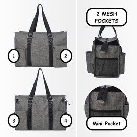 NGIL Utility Water Resistant Zippered Lined Tote, Multi Pocket Organizer, Large Tote Bag with Compartments, Women's Crosshatch Gray