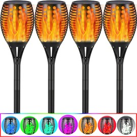RGB Colorful Solar Torch Light 4 Pcs Solar Lights Outdoor 96 LED Upgraded Waterproof Landscape Garden Pathway Light with Vivid Dancing Flickering Flames for Yard Decoration