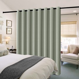 H.VERSAILTEX 100% Blackout Patio Curtains Thermal Insulated Curtains for Sliding Door Extra Wide Window Panels Full Light Blocking Grommet Curtains with Black Liner, W100 x L108 inch - Light Sage