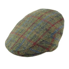 BRAW CLANS TARTANS Harris Tweed 100% Wool Mens Premium County Caps - Dark Green Check - Made in The UK - Gents Winter Hat - Wedding, for him - Satin Lining (as8, Alpha, m)