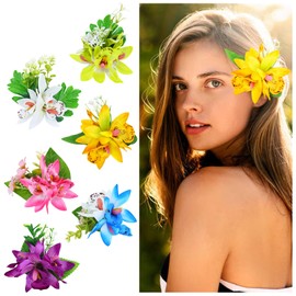Cinaci 6 Pieces Hawaiian Beach Artificial Tropical Orchid Flower Alligator Hair Clips Barrettes Hairpins Accessories for Women Girls (Multicolor S3)