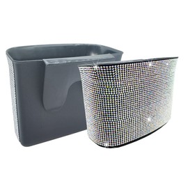 Baceyong Diamond Car Trash Can Creative Personality Hanging Diamante Trash Can White 20x14x9cm