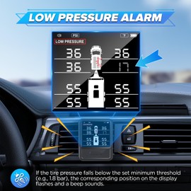 MR CARTOOL Tire Pressure Monitoring System with 4 Sensors &6 Alarm Modes, 3.15" Color LCD Display Wireless TPMS with Auto on/Off &Voice Promp, 0-100 PSI for RV/Trailer/Truck/5th Wheel