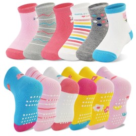 SkiBeaut Toddler Girl Socks- Non Slip Kids Grips 12 Pairs Toddlers Boys Girls Cute Fun Baby Sticky Socks with Gripper for 3-5 Years Old