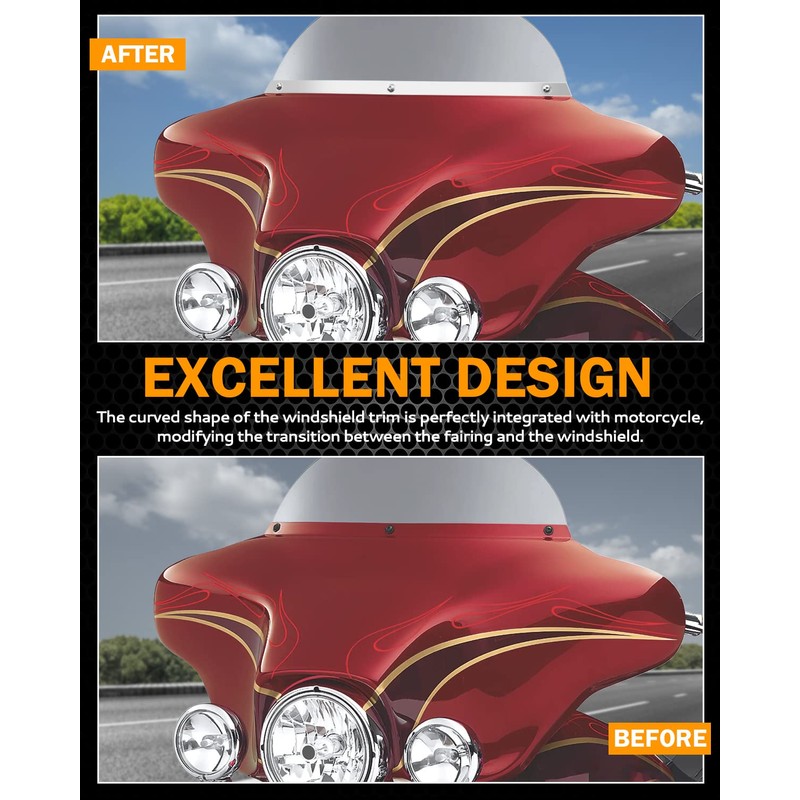 PBYMT Batwing Windshield Trim, Polished Stainless Windshield Trim Compatible for