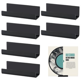 PEUTIER 6pcs Vinyl Record Wall Mount, Acrylic Album Record No Drill Adhesive Tape Vinyl Record Display Holder Stand Racks for Album Covers Display (Black)