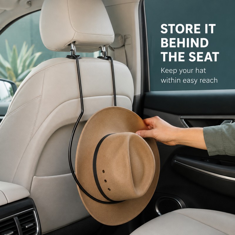 Universal Metal Car Cowboy Hat Holder, Seat-Back Rack for Cars,