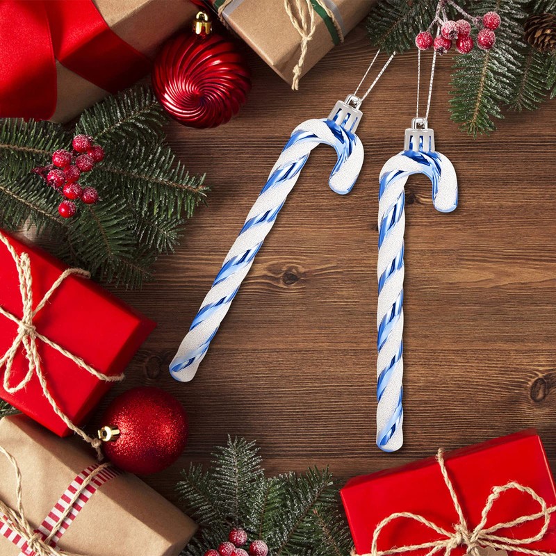 GWHOLE 12 pcs Candy Cane Christmas Decorations Blue Christmas Glitter