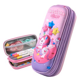LHLZNB Double-Deck Pencil case,3D Eva Cute Pencil Case for Girls,Pencil Cases Boys，School Pencil caseHigh Capacity Water Proof Stationery Set for Kids,School Supplies for Kids Back (Pink Pony)
