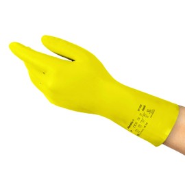 Ansell AlphaTec 37-320 Multipurpose Nitrile Gloves with Long Cuff, Chemical Protection and Food Safety, Reusable Kitchen Gloves, Household Cleaning and Dishwashing, Yellow, Size L (12 Pairs)
