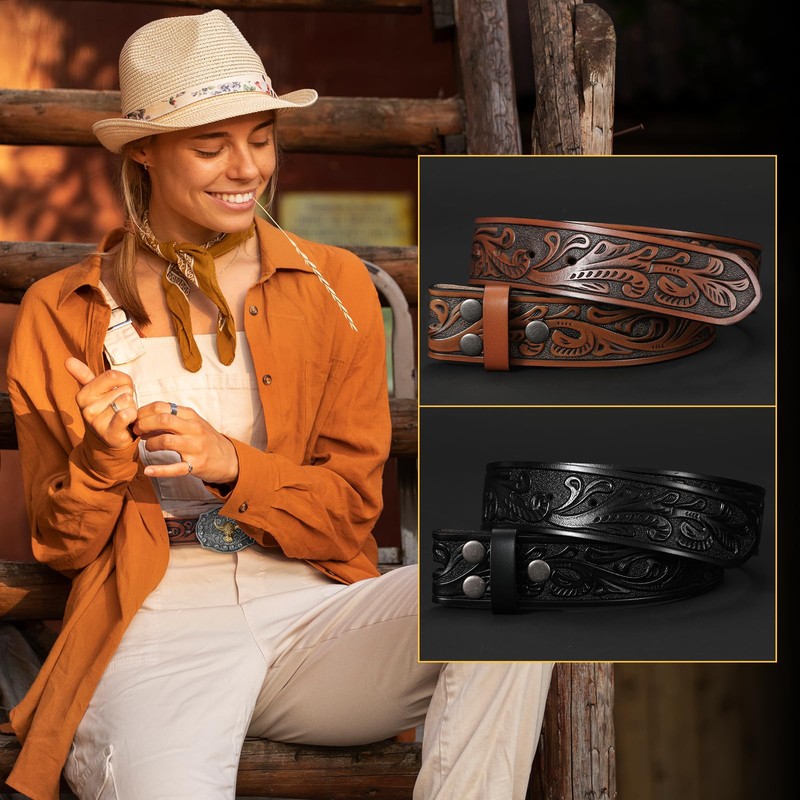 SANSTHS 2 Pack Western Belts for Men without Buckle, Cowboy