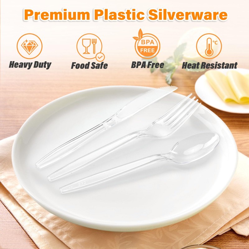 SIUQ 360 Count Heavy Duty Clear Plastic Silverware,Plastic Cutlery Set