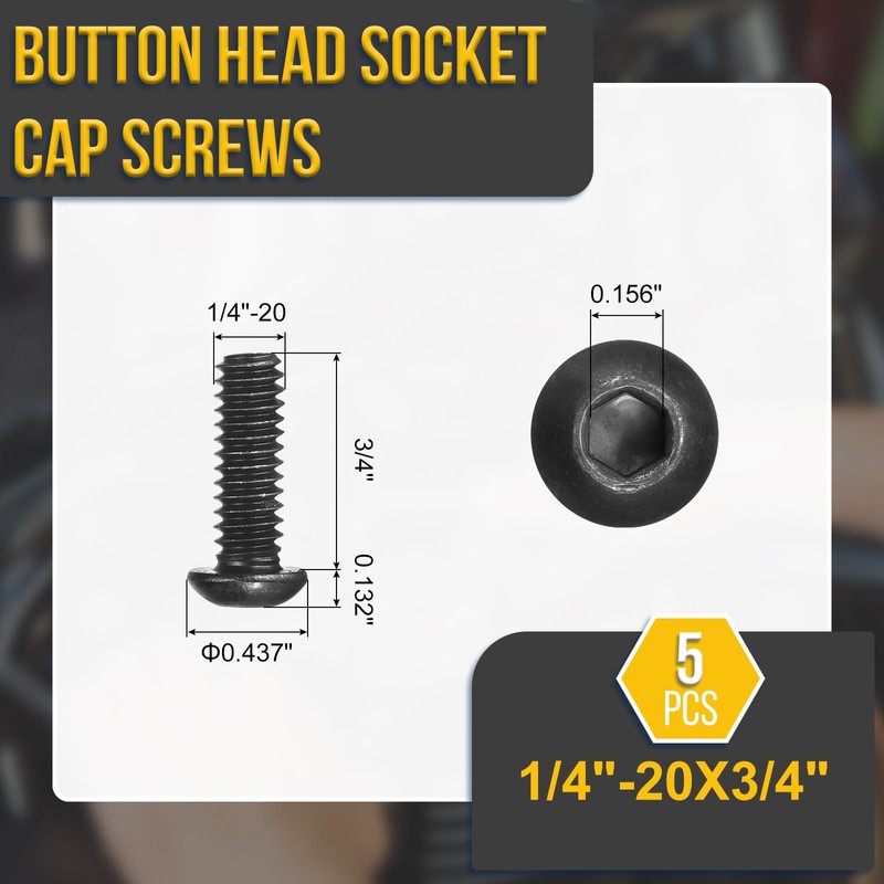 DTGN 1/4"-20x3/4" Button Head Socket Cap Screws - 5Pack -