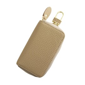 Pit Life Key Case, Smart Key Compatible, Genuine Leather, 4 Hooks (Greige/Carabiner) for Men and Women