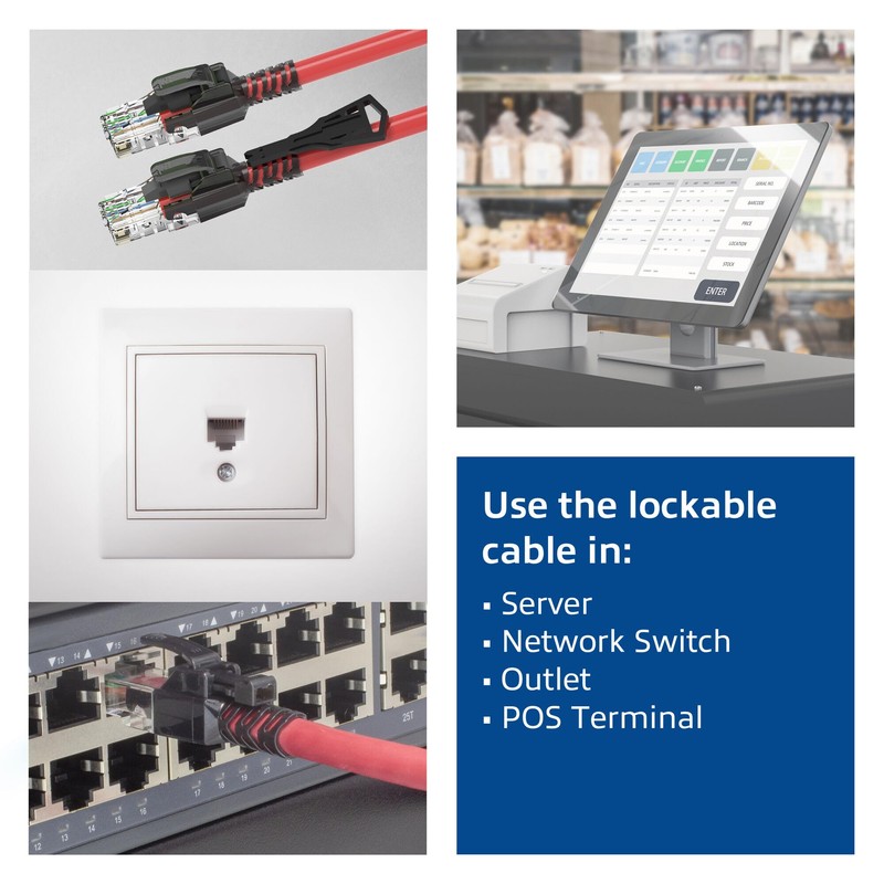 ACT Abschließbares CAT6A Ethernet Kabel, mit Schlössel, RJ45 Ethernet Netzwerk
